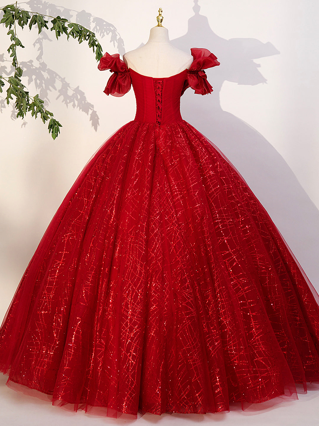 Evening Dresses On Sale, Red Tulle Long A-Line Ball Gown, Red Off Shoulder Formal Dress
