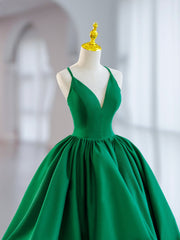 Prom Dresses Bodycon, Green V-Neck Satin Short Prom Dress, A-Line Green Evening Dress