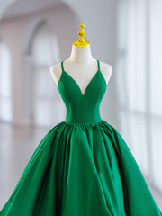 Prom Dress Bodycon, Green V-Neck Satin Short Prom Dress, A-Line Green Evening Dress