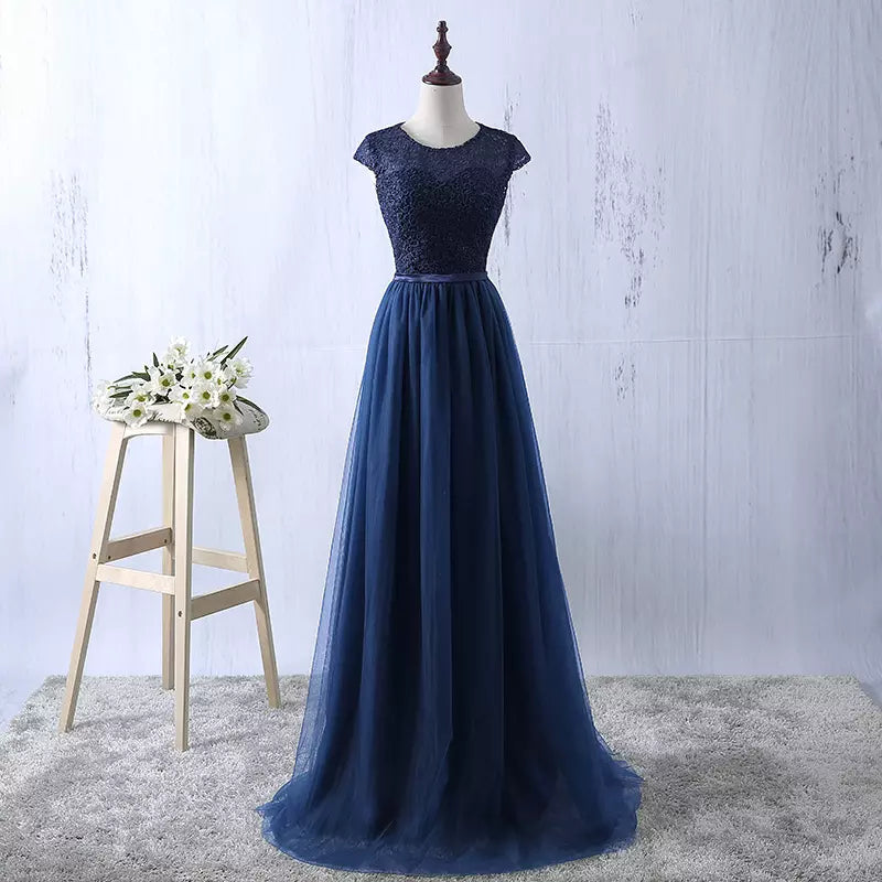 Evening Dresses For Over 51, Lace and Tulle Bridesmaid Dress, Elegant Formal Dress