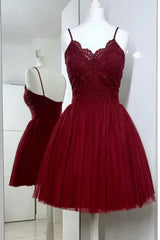 Bridesmaid Dress Designs, Lace Burgundy Short Homecoming Dresses,Short Ball Gowns Prom Dress