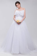 Wedding Dress Cost, Lace Sheer Waist Long Pleated A-line Train Wedding Dresses with Half Sleeves