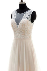 Wedding Dresse Beach, Lace Tulle A-line Floor Length Wedding Dress