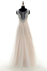 Wedding Dresse Boho, Lace Tulle A-line Floor Length Wedding Dress