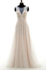 Wedding Dressed Boho, Lace Tulle A-line Floor Length Wedding Dress