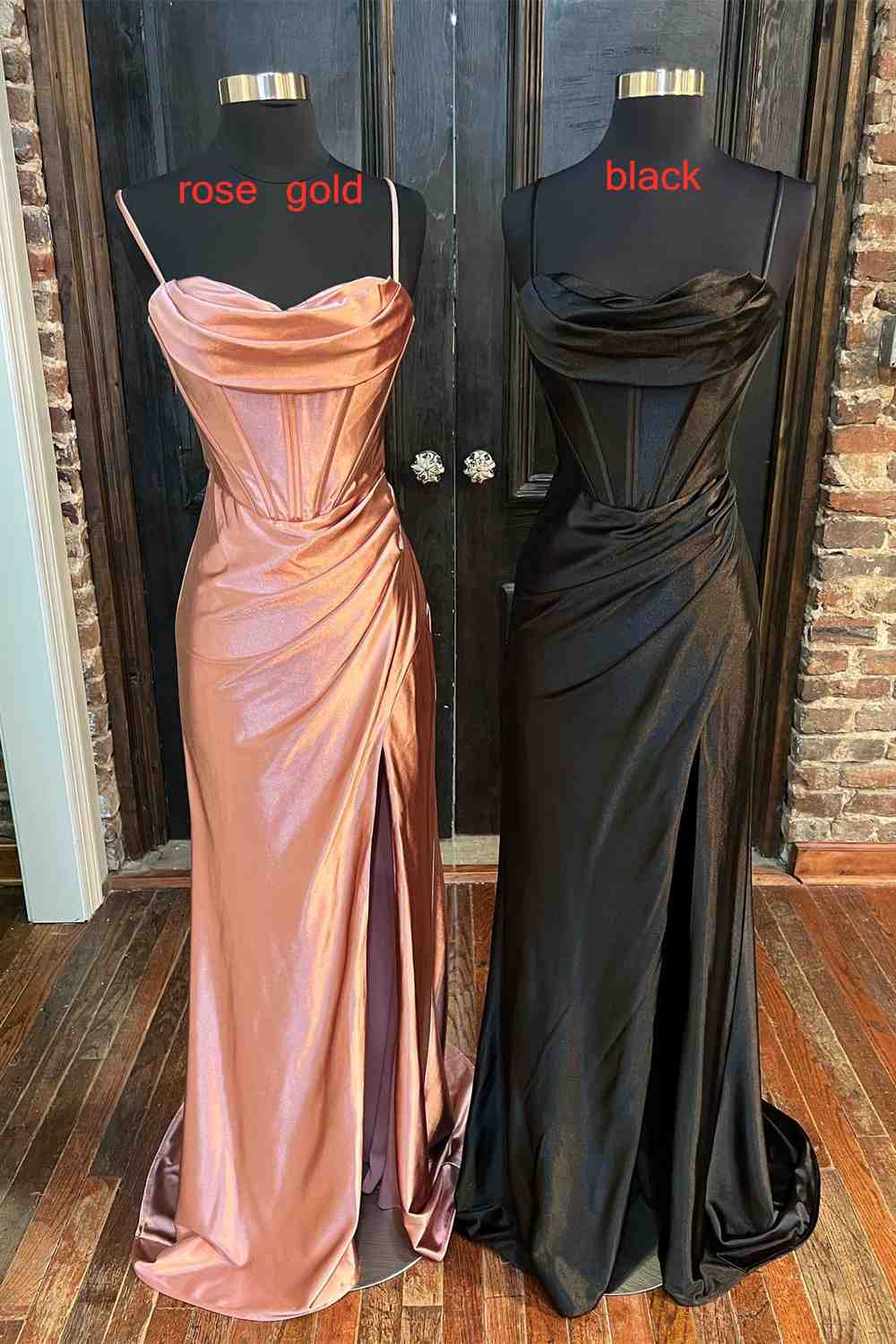 Bridesmaids Dress With Sleeves, Lace-Up Burgundy Cowl Neck Ruched Long Party Dress,Black Prom Dresses