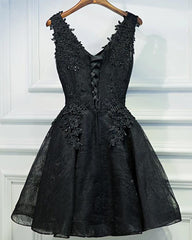 Formal Dresses Ideas, Lace V-neckline Short Black Lace Prom Dresses, Black Homecoming Dresses