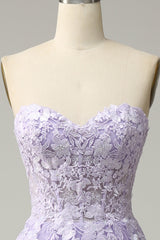 Bridesmaids Dresses Gold, Lavender A-line Appliques Strapless Lace-Up Tulle Long Prom Dress