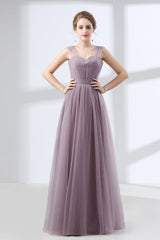 Party Dress Long Sleeve Mini, Lavender A-Line Sweetheart Floor-Length Tulle Pleated Bridesmaid Dresses