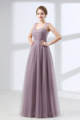 Glam Dress, Lavender A-Line Sweetheart Floor-Length Tulle Pleated Bridesmaid Dresses