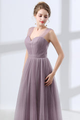 Little Black Dress, Lavender A-Line Sweetheart Floor-Length Tulle Pleated Bridesmaid Dresses