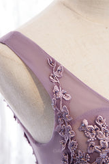 Prom Dresses Princess Style, Lavender A-line V Neck Sleeveless Beaded Appliques Maxi Formal Dress