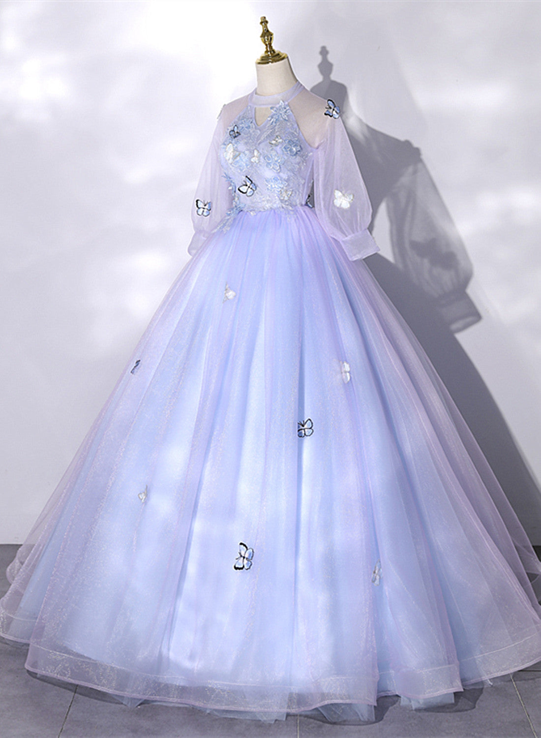 Party Dresses Online Shopping, Lavender Ball Gown Tulle High Neckline Sweet 16 Dresses, Lavender Formal Dress