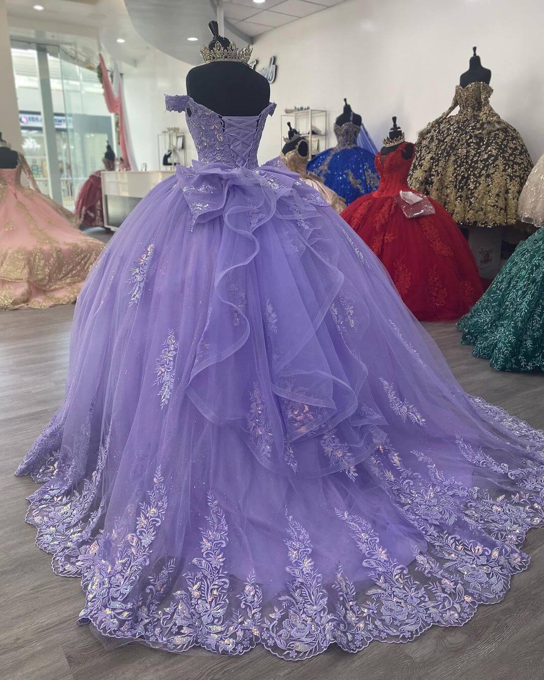 Wedding Color, Lavender Corset Mexican Quinceanera Dress Ball Gown,Appliques Lace Birthday Party Vestidos De XV Anos