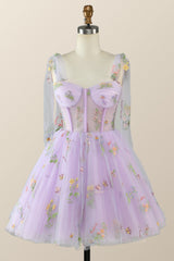 Bridesmaid Dresses Blush, Lavender Floral Corset A-line Princess Dress