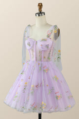 Bridesmaid Dresses Champagne, Lavender Floral Corset A-line Princess Dress