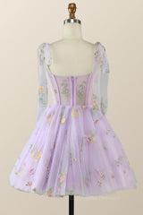 Bridesmaids Dresses Color Palettes, Lavender Floral Corset A-line Princess Dress