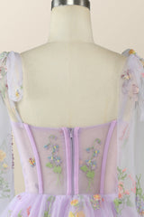 Bridesmaid Dress Color Palettes, Lavender Floral Corset A-line Princess Dress