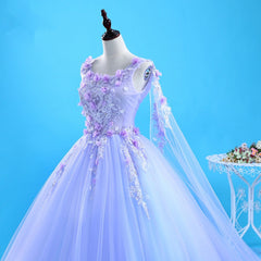 Bridesmaid Dress Gold, Lavender Flowers Round Neckline Party Dress, Sweet 16 Gown