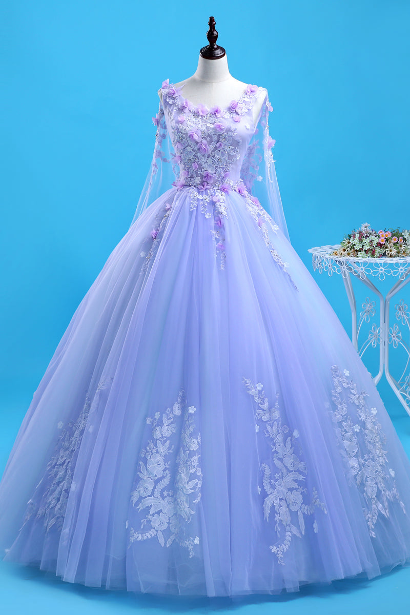 Bridesmaids Dress Gold, Lavender Flowers Round Neckline Party Dress, Sweet 16 Gown