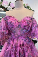 Graduation Dress, Lavender & Fuchsia Off-the-Shoulder Ruffles Homecoming Dress
