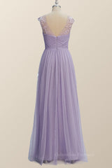 Bridesmaid Dressese Lavender, Lavender Illusion Scoop Lace Appliques A-line Bridesmaid Dress
