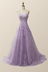 Prom Dress Under 236, Lavender Lace Appliques A-line Long Formal Dress