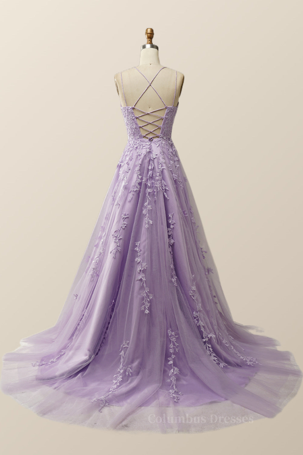 Prom Dresses Ideas, Lavender Lace Appliques A-line Long Formal Dress