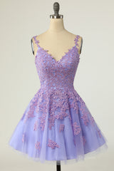 Prom Dresses 2057 Blue, Lavender Lace Appliques Princess A-line Short Prom Dress