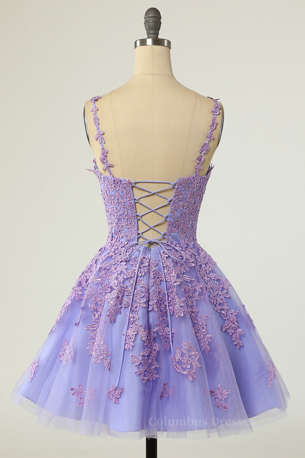 Prom Dresses Curvy, Lavender Lace Appliques Princess A-line Short Prom Dress