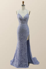 Mini Dress Formal, Lavender Lace Mermaid Long Prom Dress