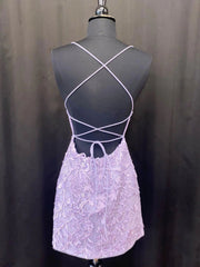 Burgundy Prom Dress, Lavender Lace Short Homecoming Dresses,Backless Hoco Dress