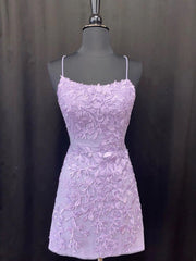 Dress To Wear To A Wedding, Lavender Lace Short Homecoming Dresses,Backless Hoco Dress