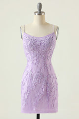 Blue Dress, Lavender Lace Straps Tight Mini Dress