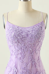 2061 Prom Dress, Lavender Lace Straps Tight Mini Dress