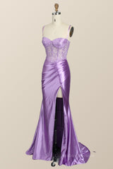 Prom Dresses Style, Lavender Mermaid Lace and Satin Long Formal Dress
