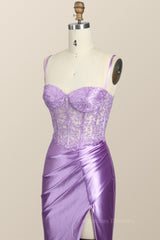 Prom Dress Style, Lavender Mermaid Lace and Satin Long Formal Dress