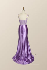 Prom Dress On Sale, Lavender Mermaid Lace and Satin Long Formal Dress