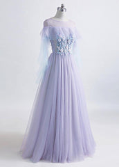 Bridesmaids Dress Trends, Lavender Off Shoulder Flower Lace Long Party Dress, A-line Purple Prom Dress Formal Dress