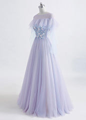 Bridesmaid Dresses Trends, Lavender Off Shoulder Flower Lace Long Party Dress, A-line Purple Prom Dress Formal Dress