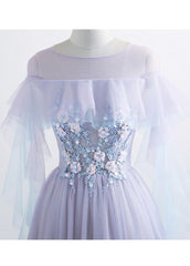 Bridesmaid Dress Mdae To Order, Lavender Off Shoulder Flower Lace Long Party Dress, A-line Purple Prom Dress Formal Dress