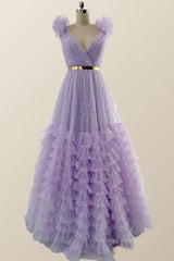 Formal Dress, Lavender Princess Tiered Ruffles Long Formal Dress