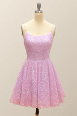 Festival Outfit, Lavender Sequin A-line Short Dress