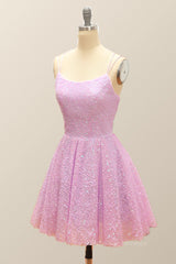 Homecoming Dresses For Kids, Lavender Sequin A-line Short Dress