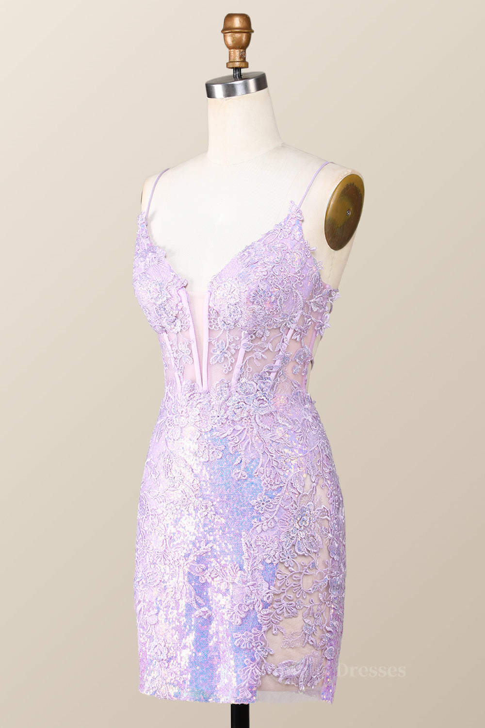 Prom Dresses Stores Near Me, Lavender Sequin Appliques Tight Mini Dress
