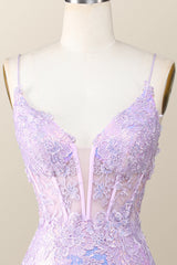 Prom Dress Stores Near Me, Lavender Sequin Appliques Tight Mini Dress