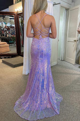 Lavender Sequin Mermaid Prom Dress with Appliques