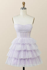 Prom Dress Uk, Lavender Strapless Cowl Neck Short A-line Princess Dress
