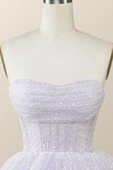 Prom Dress Cute, Lavender Strapless Cowl Neck Short A-line Princess Dress