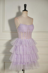 Party Dresses Cheap, Lavender Strapless Dot Tulle Multi-Layers Homecoming Dress